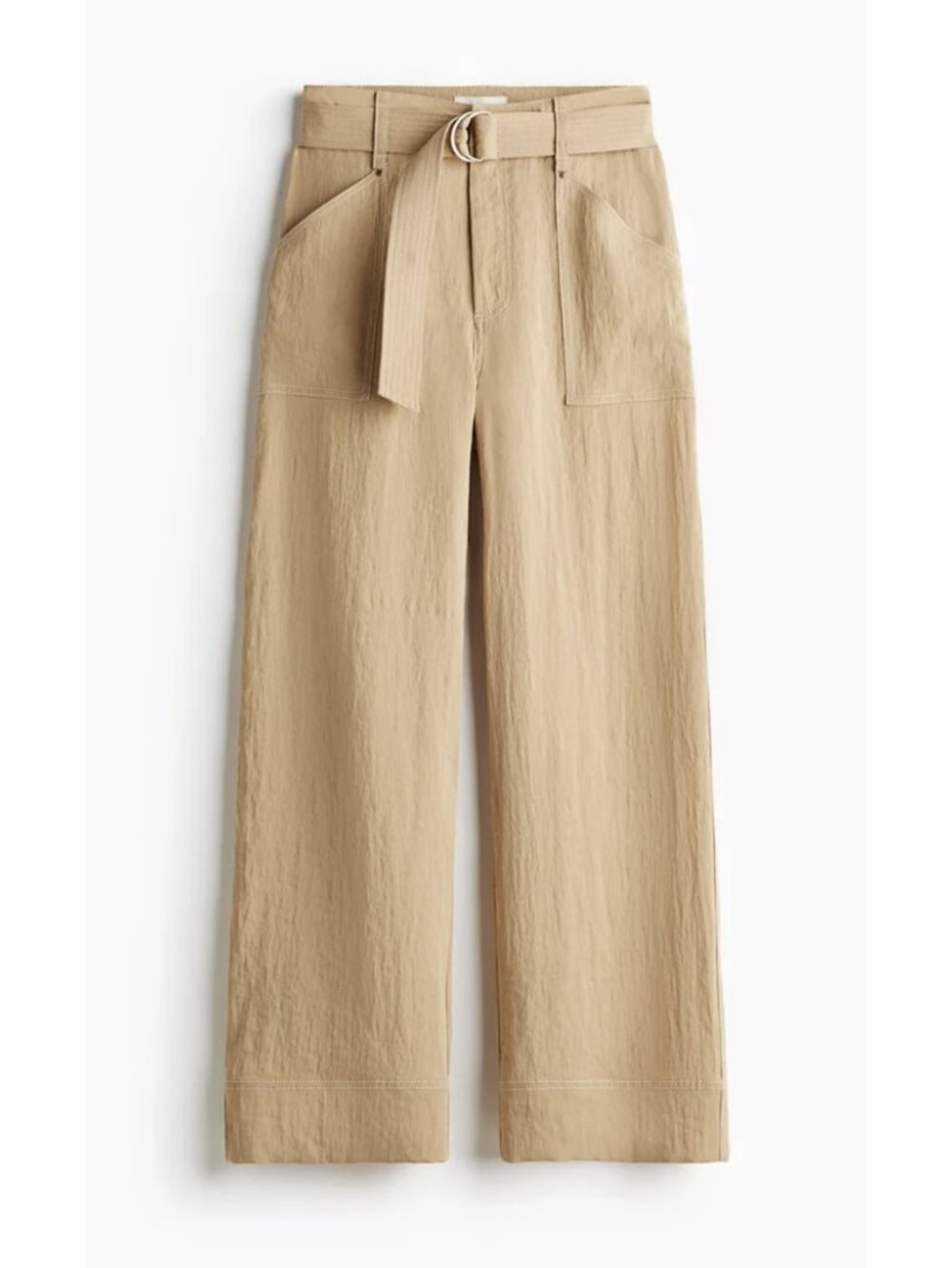 H&M Wide Belted Trousers Beige High Rise Wide Leg Size 6